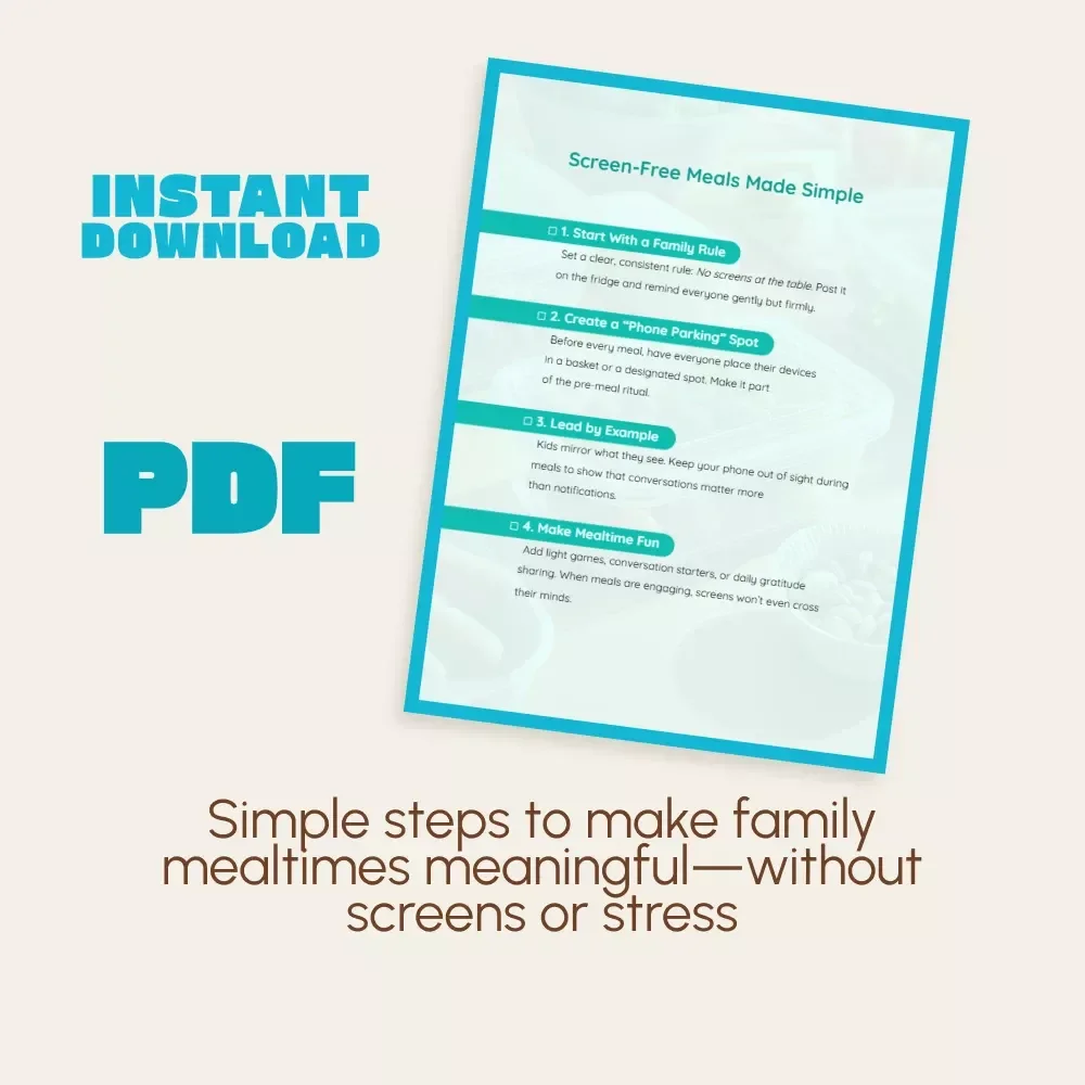 Screen-Free Meals Made Simple | Printable Checklist for Families | Digital Download | Family Mealtime Guide on How to Limit Screens During Meals