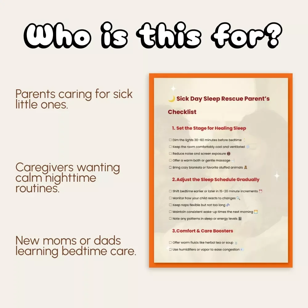 Sick Day Sleep Rescue Parent’s Checklist | Printable Sleep Guide for Moms & Dads | How to Adjust Bedtime When Child Is Sick | Healing Sleep Routine eBook