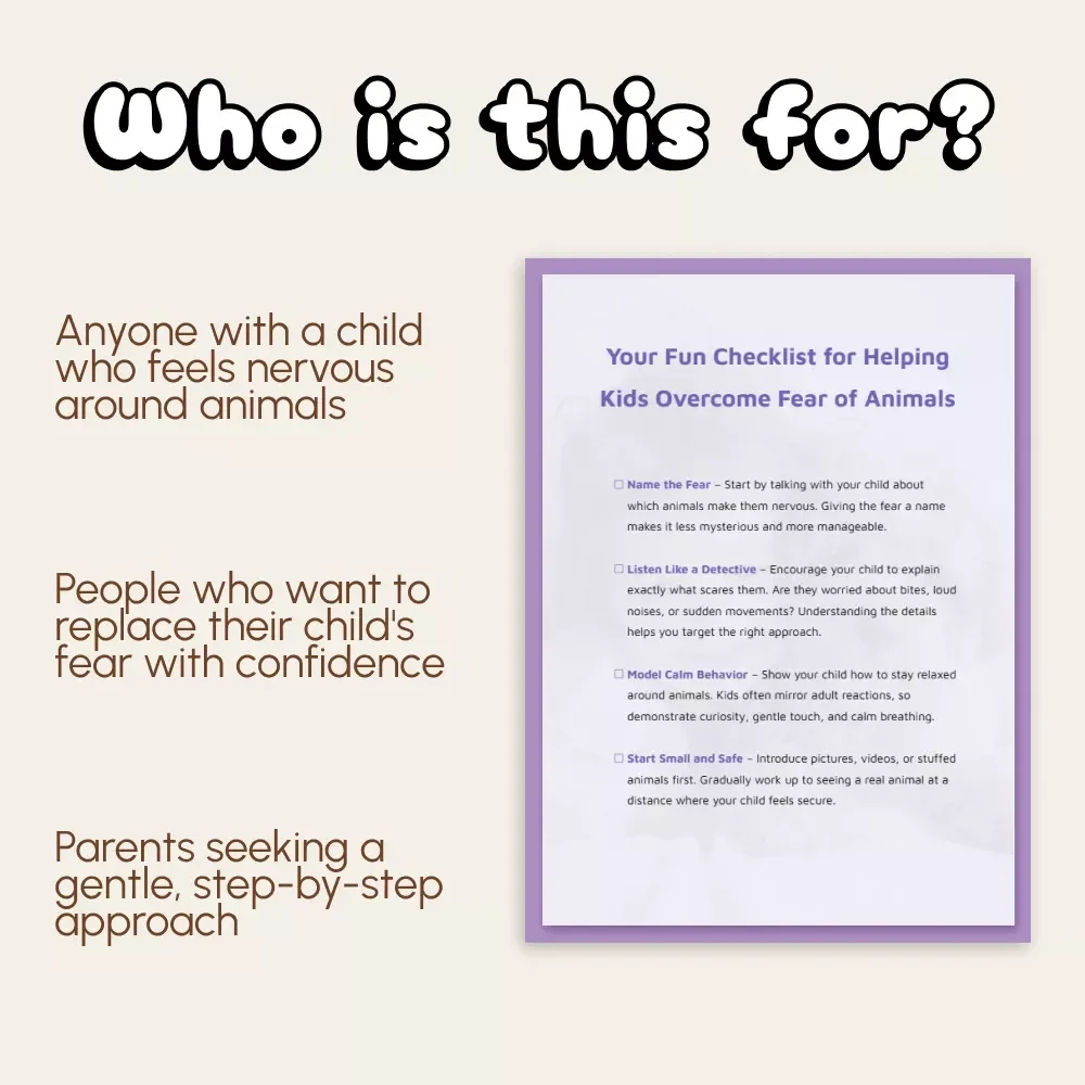 Your Fun Checklist for Helping Kids Overcome Fear of Animals | Digital Download | Guide on How to Manage Child’s Fear of Animals