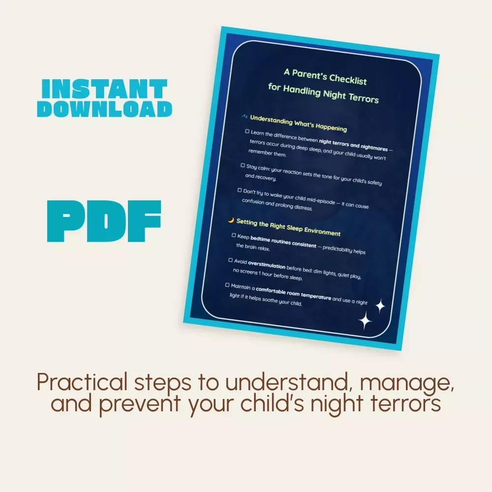A Parent’s Checklist for Handling Night Terrors | Printable Guide for Parents | Digital Download on How to Deal with Night Terrors in Kids | Calming Sleep Support Resource
