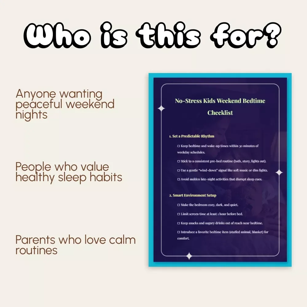 No-Stress Kids Weekend Bedtime Checklist | Printable Family Sleep Routine Guide | Digital Download | How to Keep a Consistent Bedtime on Weekends for Kids
