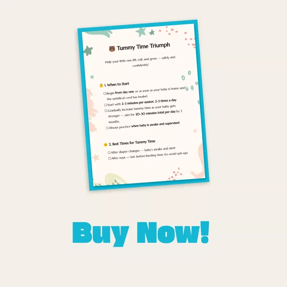Tummy Time Triumph | Printable Baby Development Checklist | New Parent Guide for When to Introduce Tummy Time + AI Tracking Tips