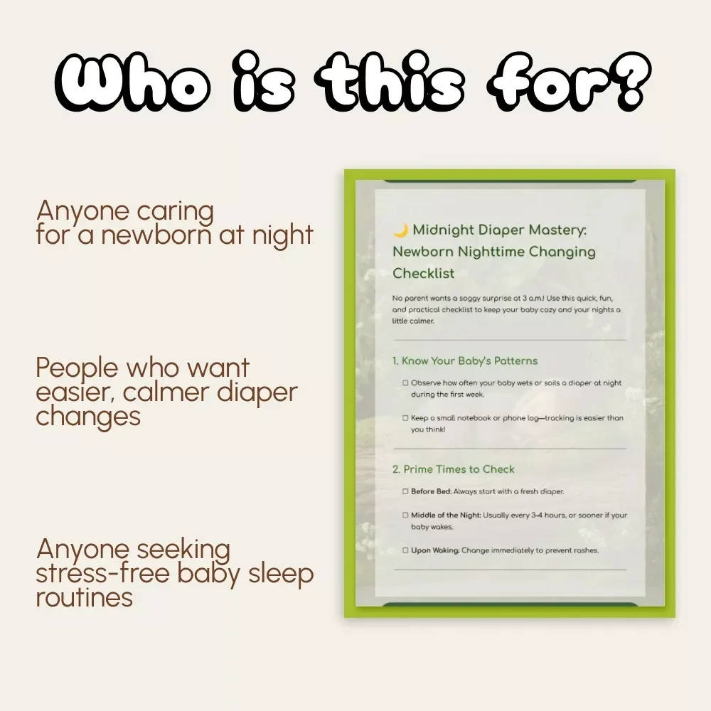 Midnight Diaper Mastery: Newborn Nighttime Changing Checklist | Digital Download | New Parent Guide for How Often to Change Newborn Diaper at Night