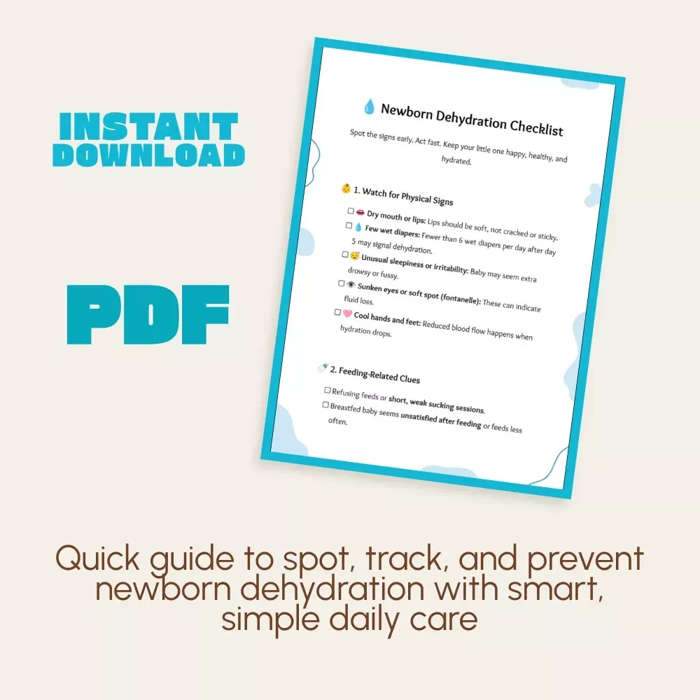 Newborn Dehydration Checklist | Printable Digital Download for Parents | Baby Health Guide to Identify What Signs of Dehydration in Newborn