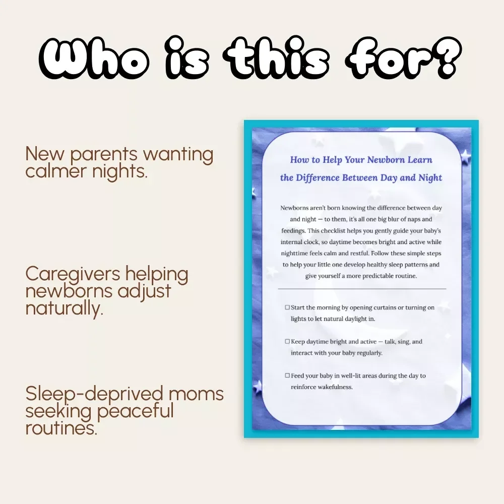 How to Help Your Newborn Learn the Difference Between Day and Night | Gentle Baby Sleep Routine Checklist | Printable Digital Download | how to teach newborn day vs night
