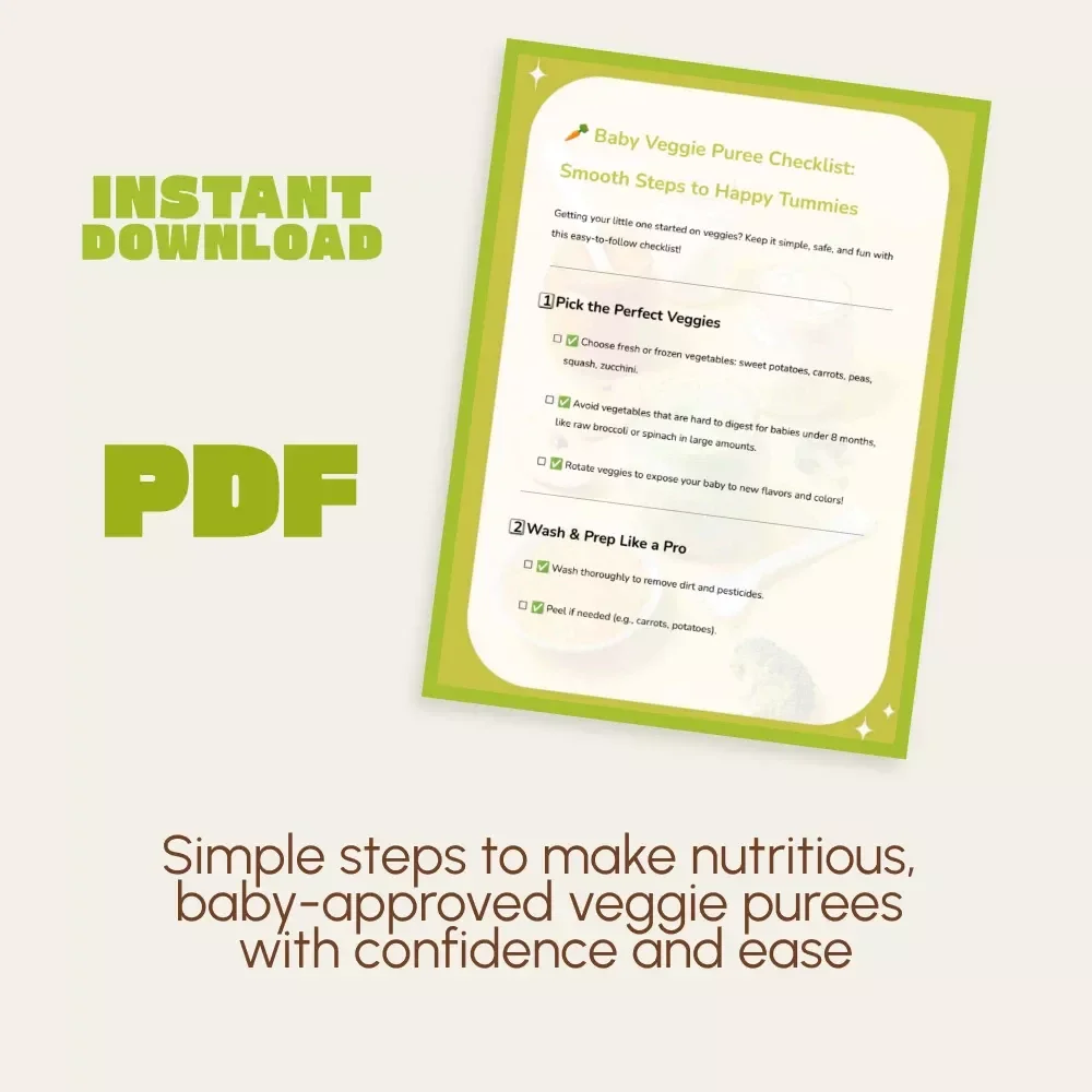 Baby Veggie Puree Checklist: Smooth Steps to Happy Tummies | Digital Download | How to Puree Vegetables for Baby | Baby Food Guide | Printable Checklist for New Parents