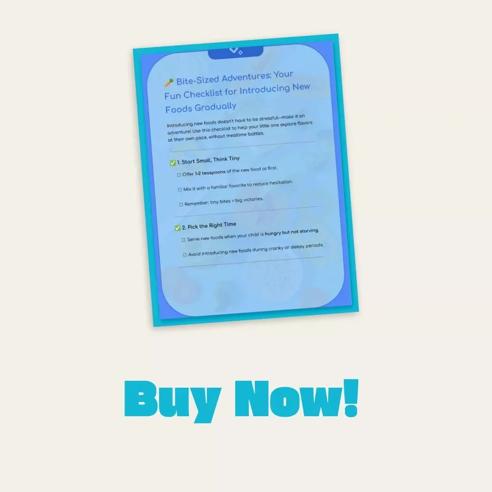 Bite-Sized Adventures: Your Fun Checklist for Introducing New Foods Gradually | Printable Kids Mealtime Guide | Toddler Picky Eater Digital Download | Gentle Food Exposure eBook for Parents