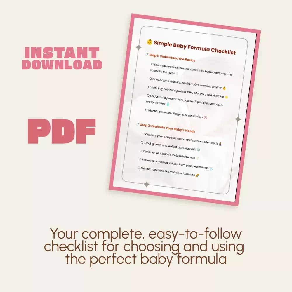 Simple Baby Formula Checklist | Digital Infant Feeding Guide | How to Choose Infant Formula for Newborns and Babies | Printable PDF Download