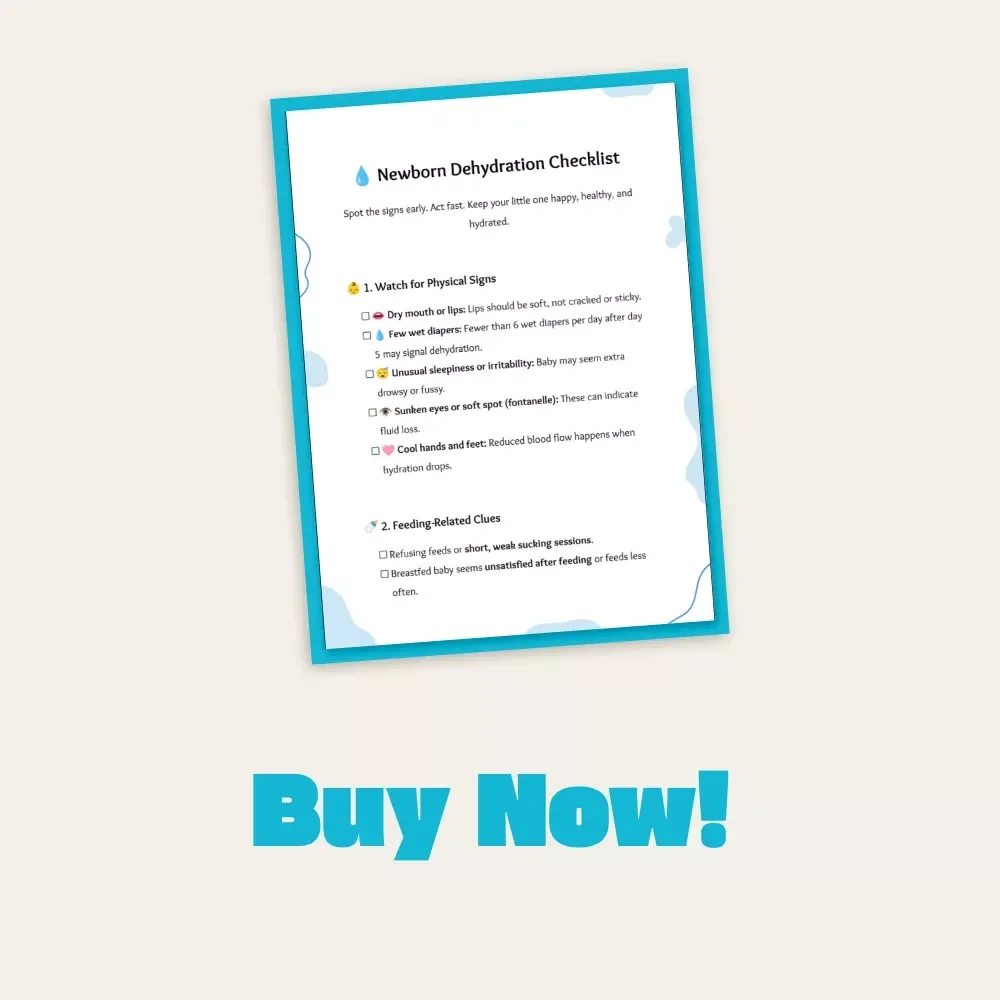 Newborn Dehydration Checklist | Printable Digital Download for Parents | Baby Health Guide to Identify What Signs of Dehydration in Newborn