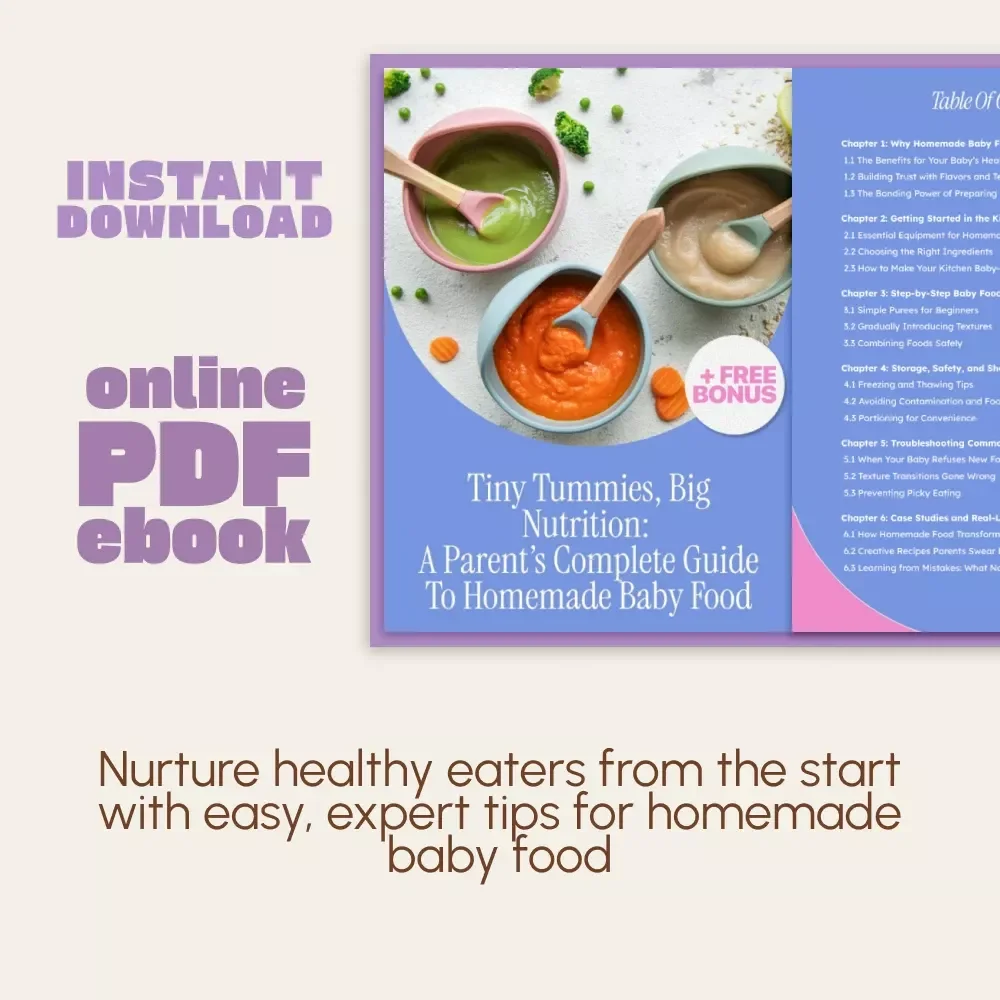 Tiny Tummies, Big Nutrition: A Parent’s Complete Guide to Homemade Baby Food | How to Make Baby Food at Home | Digital Download eBook for New Parents