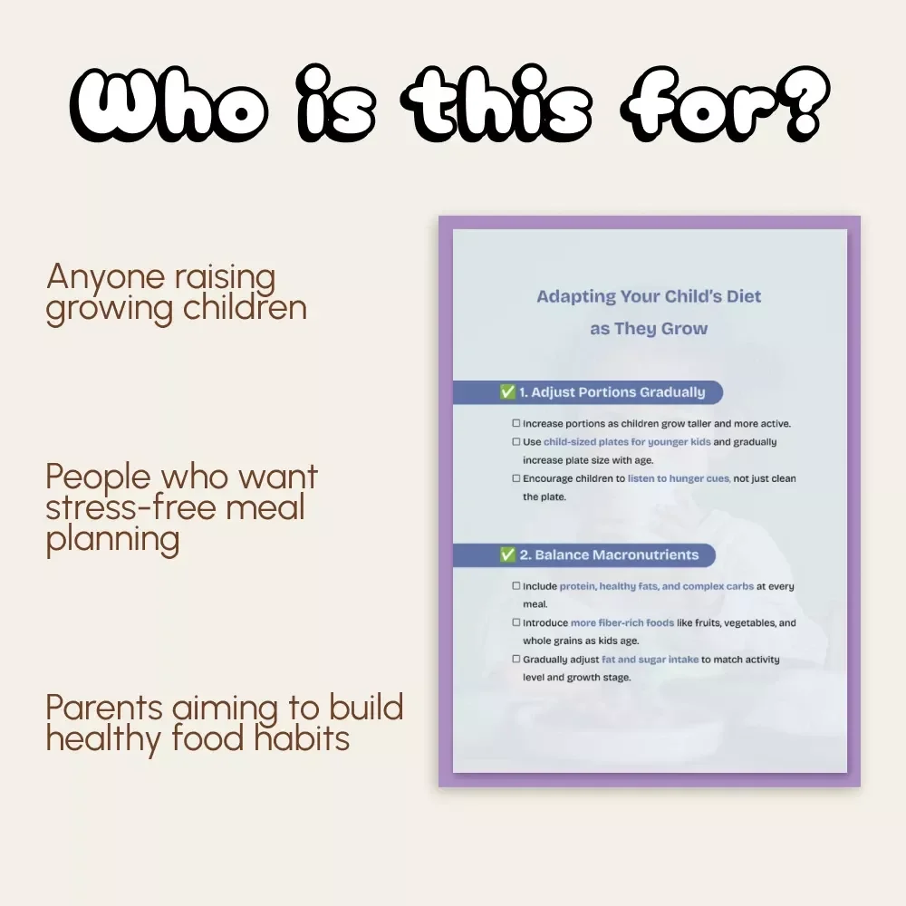 Adapting Your Child’s Diet as They Grow | Printable Nutrition Checklist for Parents | How to Change Diet as Child Grows | Healthy Meal Planning Guide