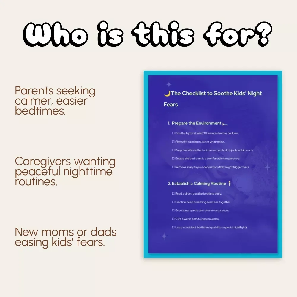 The Checklist to Soothe Kids’ Night Fears | Printable Guide for Parents | How to Calm Kids with a Night Fear | Bedtime Routine & Comfort Tools
