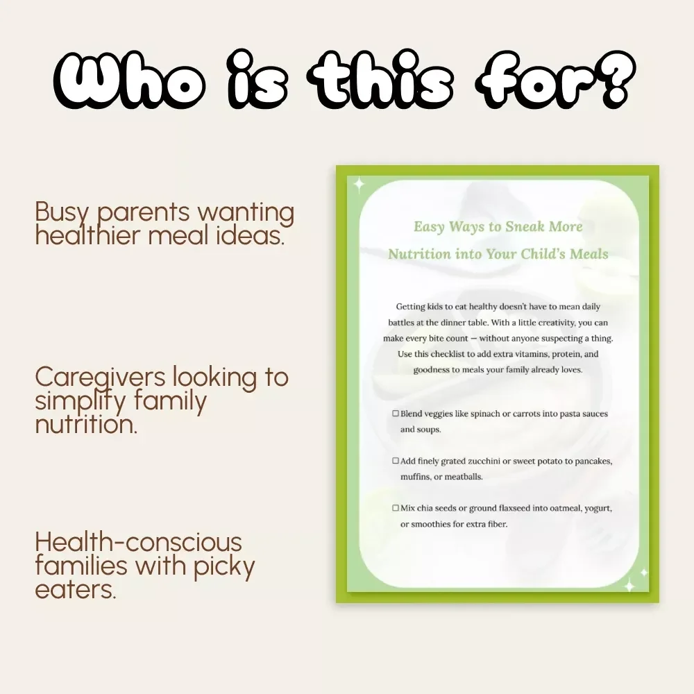 Easy Ways to Sneak More Nutrition into Your Child’s Meals | Printable Checklist for Parents | Digital Download | How to Sneak Nutrition into Meals for Picky Eaters