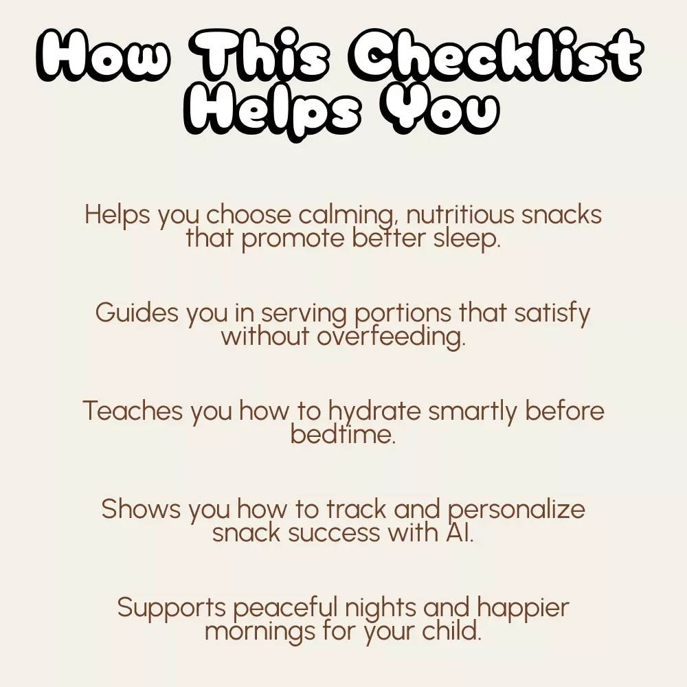 Healthy Pre-Bed Snacks for Kids | Printable Checklist for Parents | Sleep-Friendly Snack Ideas & What to Feed Child Before Bed Guide