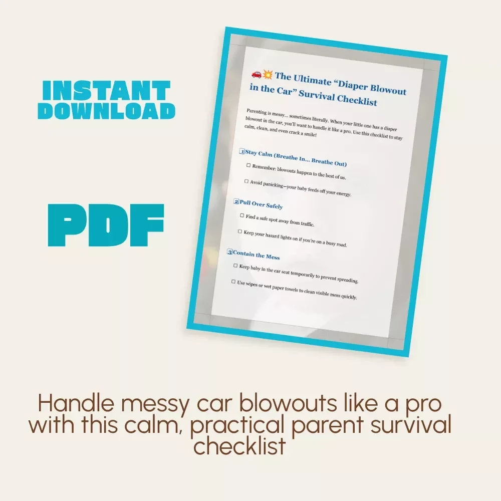 The Ultimate “Diaper Blowout in the Car” Survival Checklist | Digital Parenting Guide for New Moms & Dads | How to Handle Diaper Blowout in Car | Instant Download