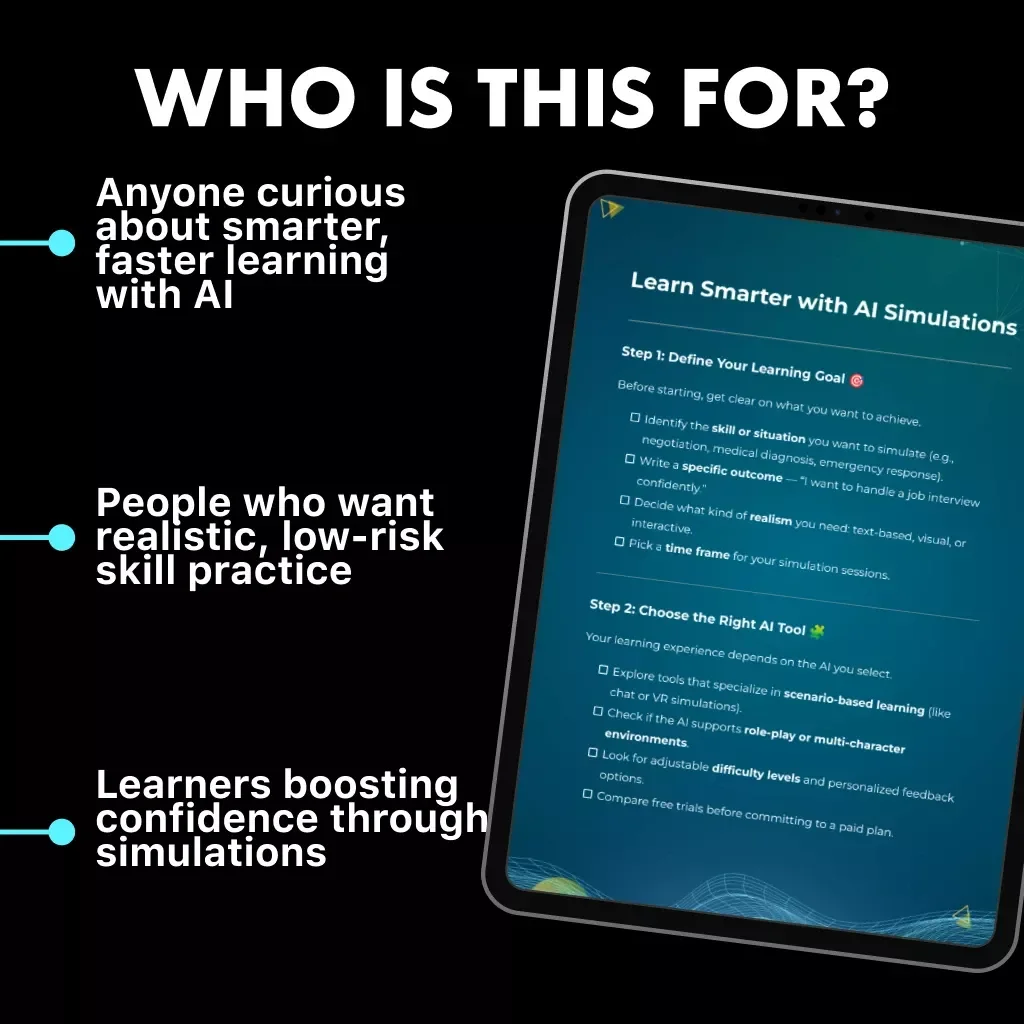 Learn Smarter with AI Simulations Checklist | How to Use AI to Simulate Real-Life Scenarios for Learning | Digital Download for Smarter Skill Practice & Self-Improvement
