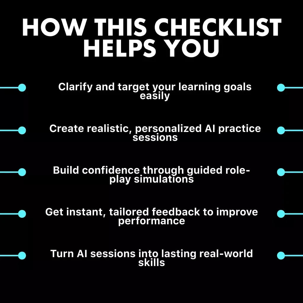 Learn Smarter with AI Simulations Checklist | How to Use AI to Simulate Real-Life Scenarios for Learning | Digital Download for Smarter Skill Practice & Self-Improvement