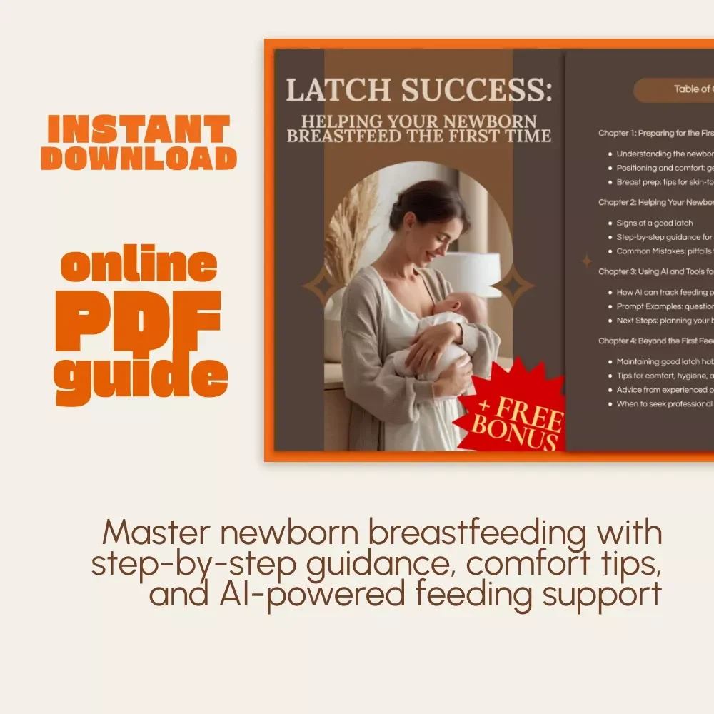Latch Success: Helping Your Newborn Breastfeed the First Time | Digital Breastfeeding Guide for New Moms | Printable PDF eBook | AI-Powered Feeding Support Checklist | Newborn Feeding Essentials