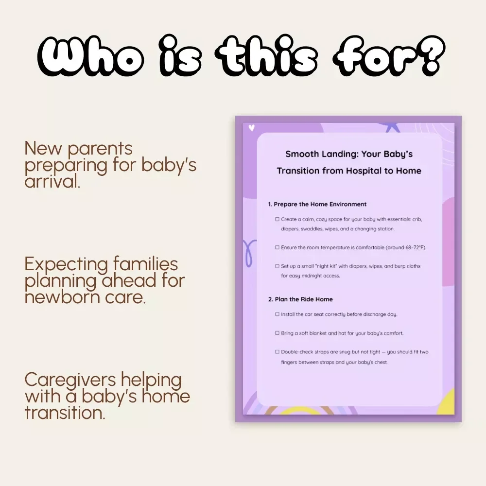 Smooth Landing: Your Baby’s Transition from Hospital to Home | New Parent Checklist | How to Transition Baby from Hospital to Home | Printable Digital Download Guide for Postpartum Moms