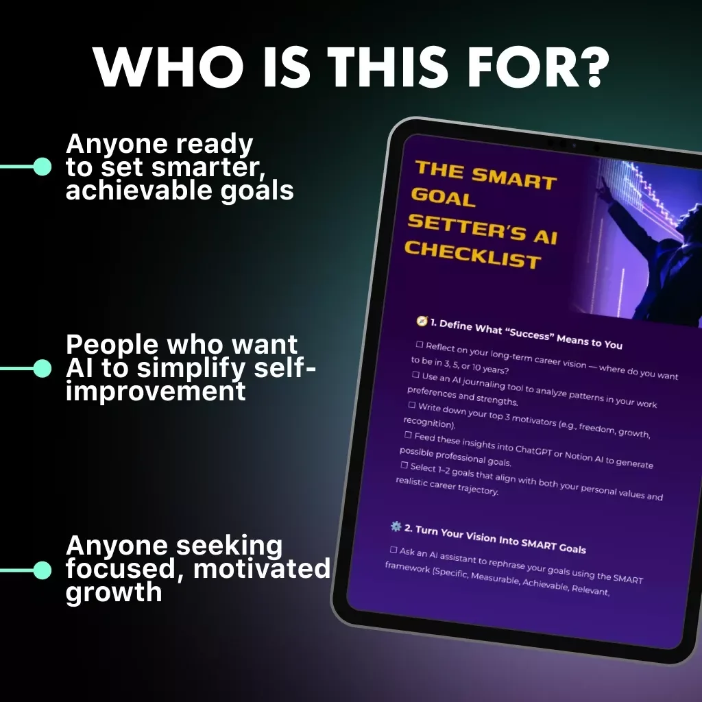 The Smart Goal Setter’s AI Checklist | How to Use AI to Set Professional Goals | Digital Download for Career Clarity & Productivity