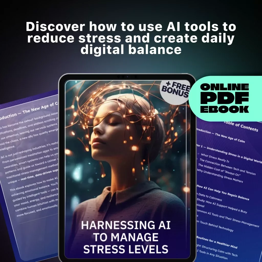 Harnessing AI to Manage Stress Levels | Digital Wellness eBook, AI Self-Help Guide, Mental Health & Productivity Workbook for Stress Relief