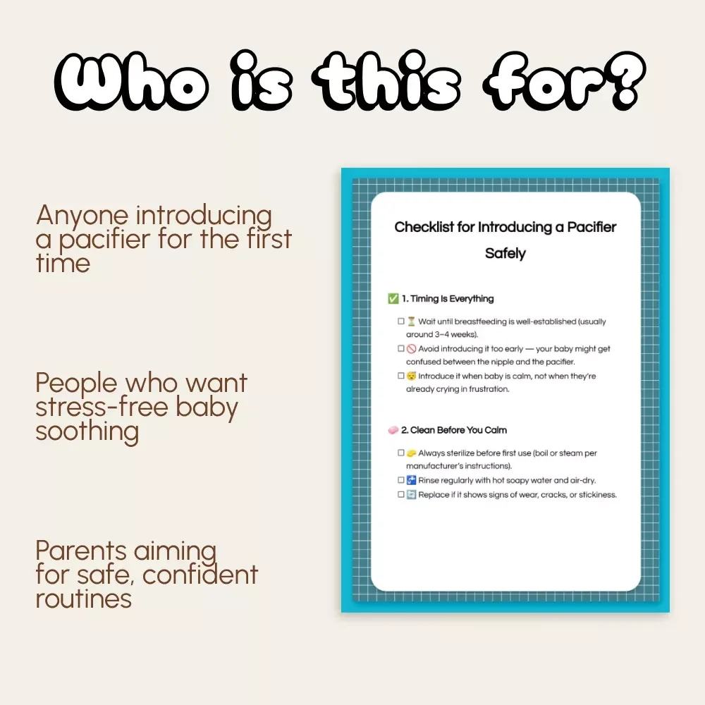 Checklist for Introducing a Pacifier Safely | Digital Download for New Parents | Baby Care Guide | How to Introduce Pacifier Safely | Printable Baby Safety Checklist