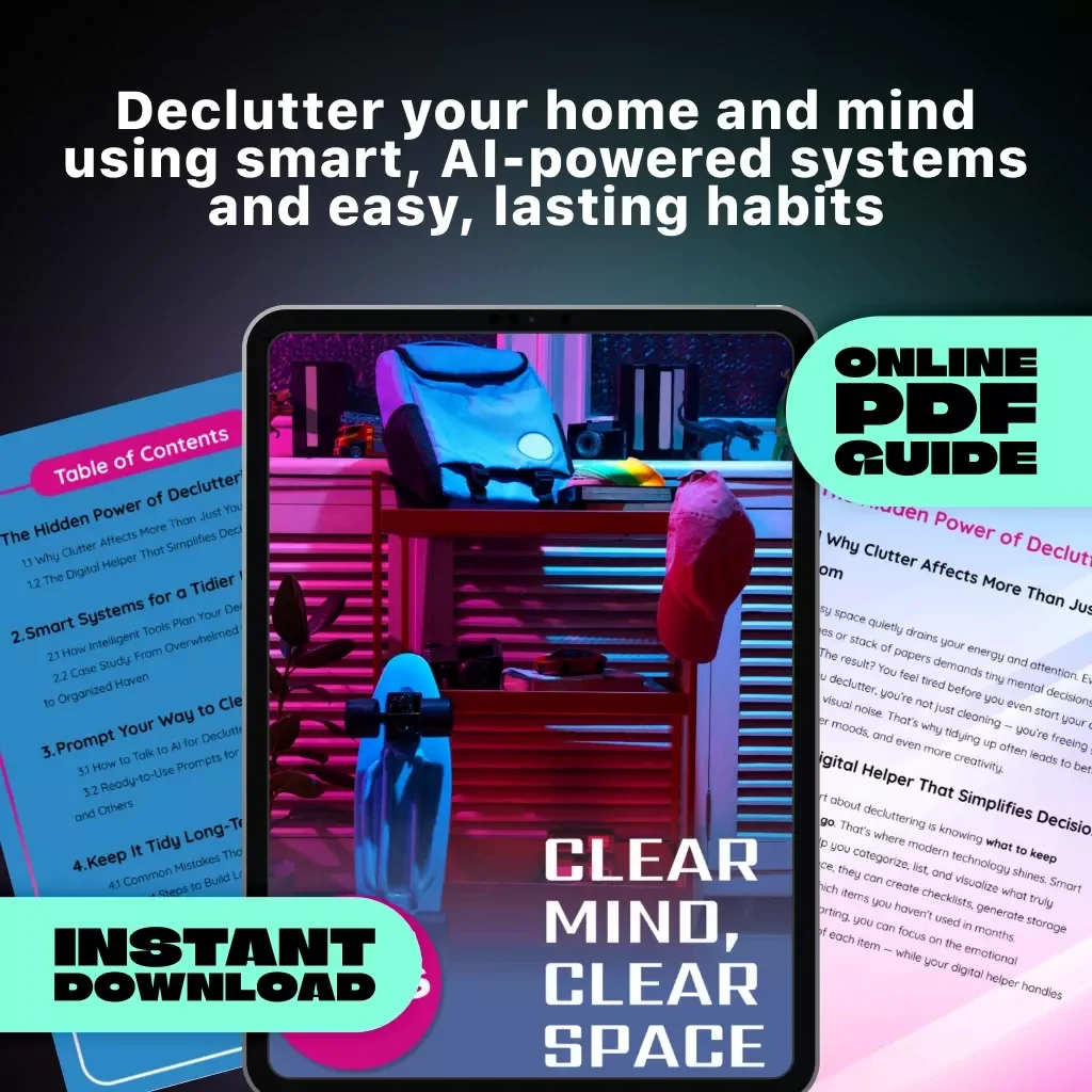 Clear Mind, Clear Space | Digital Guide on How to Use AI to Declutter Your Space | Minimalist Home & Productivity eBook for Calm and Focus