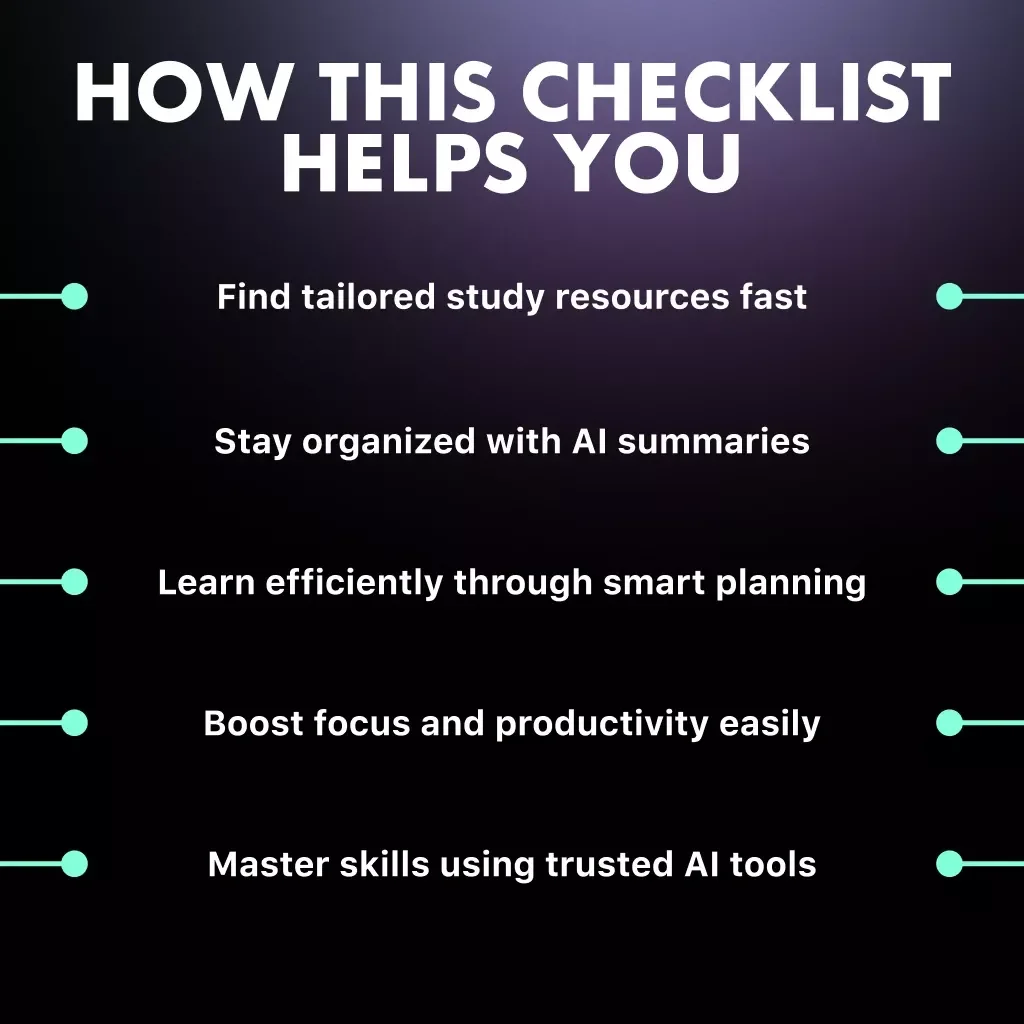 Study Better Using AI Tools – Printable & Digital Checklist for Students | Learn How to Use AI to Find Study Resources | Productivity & Learning Guide