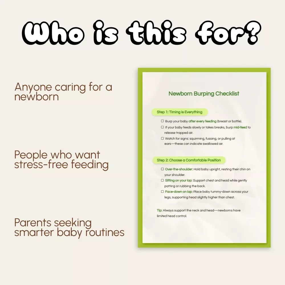 Newborn Burping Checklist | Printable Guide for New Parents | How to Burp a Newborn Properly | Baby Care Digital Download