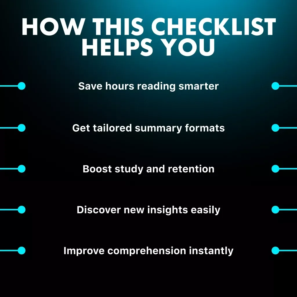 AI-Generated Book Summaries | Printable Checklist for Readers, Students & Researchers | Learn How to Create ai-generated summaries of books for Study, Reviews & Productivity