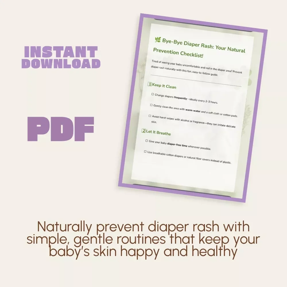 Bye-Bye Diaper Rash: Your Natural Prevention Checklist | Printable Baby Care Guide | How to Prevent Diaper Rash Naturally | Natural Baby Skincare Digital Download