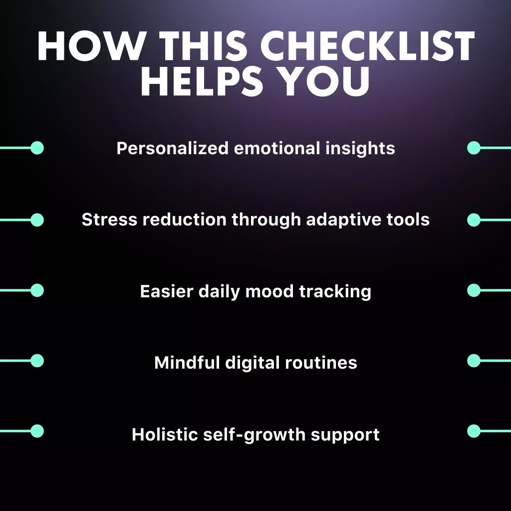 Mental Health Support Through AI Checklist | Digital Self-Care Guide for Emotional Wellness, Mindfulness & AI-Assisted Reflection | Mental Health Support Through AI