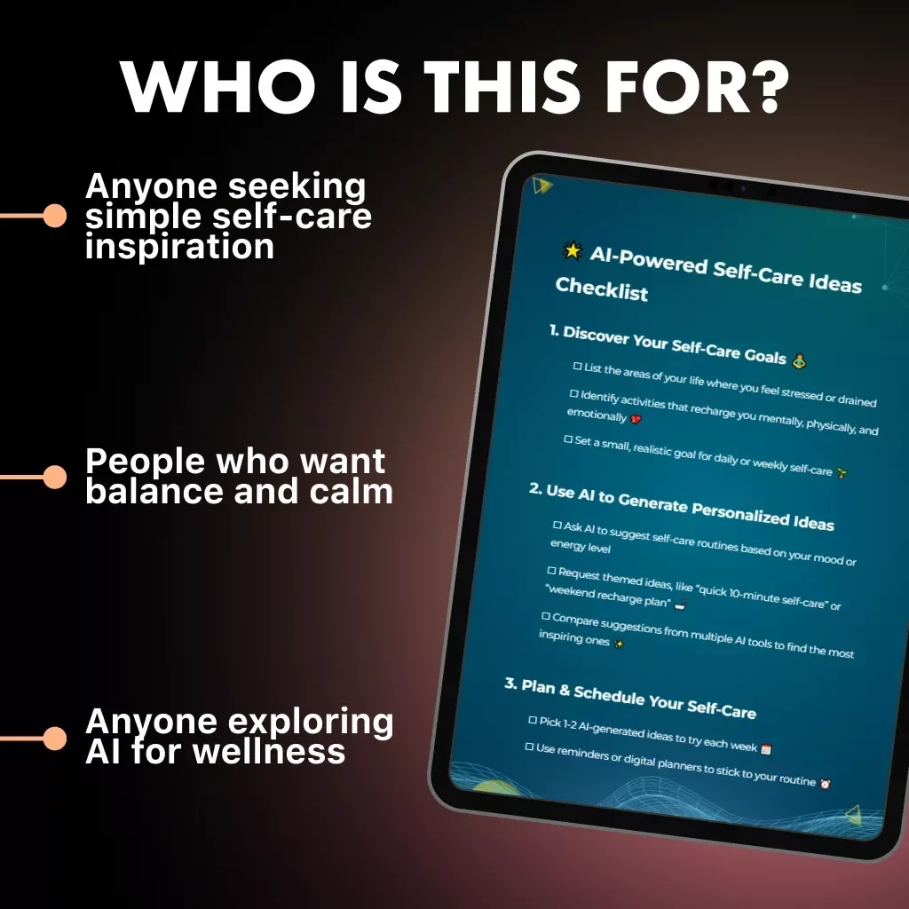 AI-Powered Self-Care Ideas Checklist | Digital Download for Personalized Wellness & Mindful Living | How to Use AI to Find Self Care Ideas