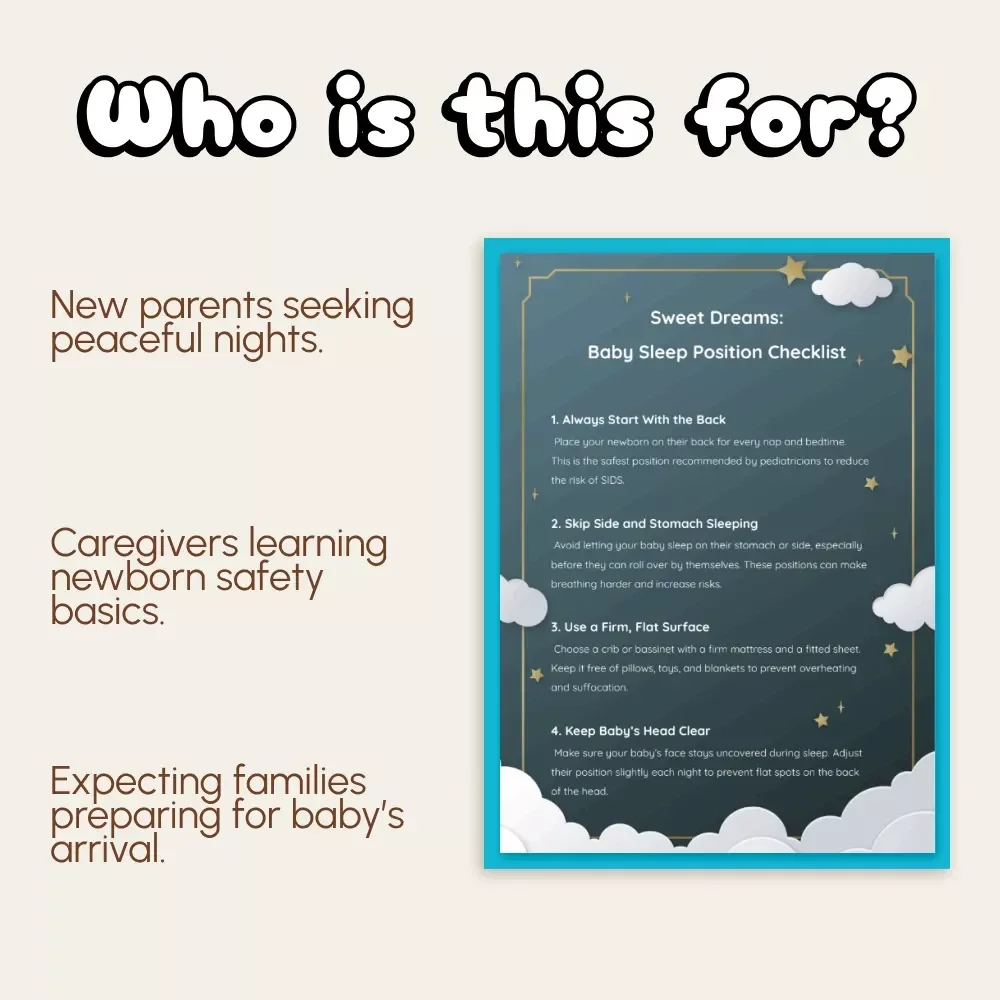 Sweet Dreams: Baby Sleep Position Checklist | Printable Newborn Sleep Guide | Digital Download for New Parents