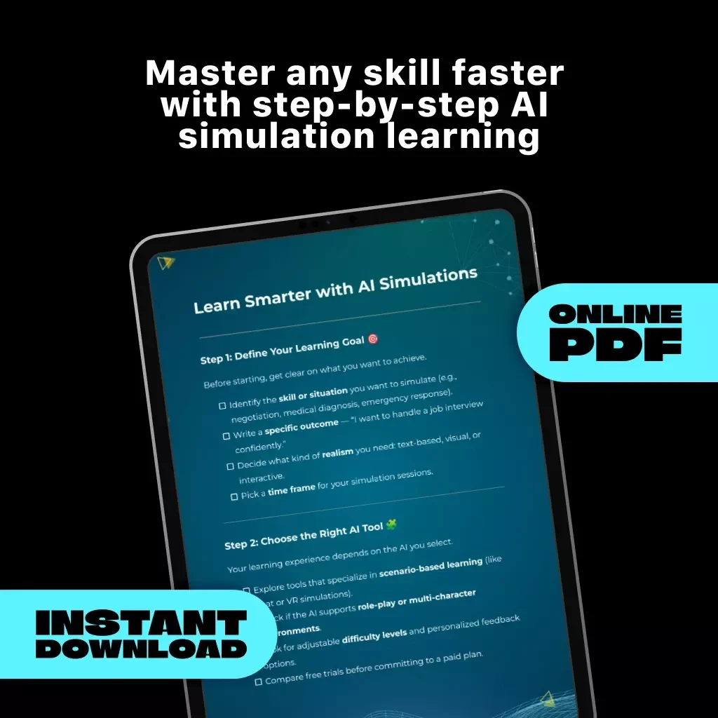 Learn Smarter with AI Simulations Checklist | How to Use AI to Simulate Real-Life Scenarios for Learning | Digital Download for Smarter Skill Practice & Self-Improvement
