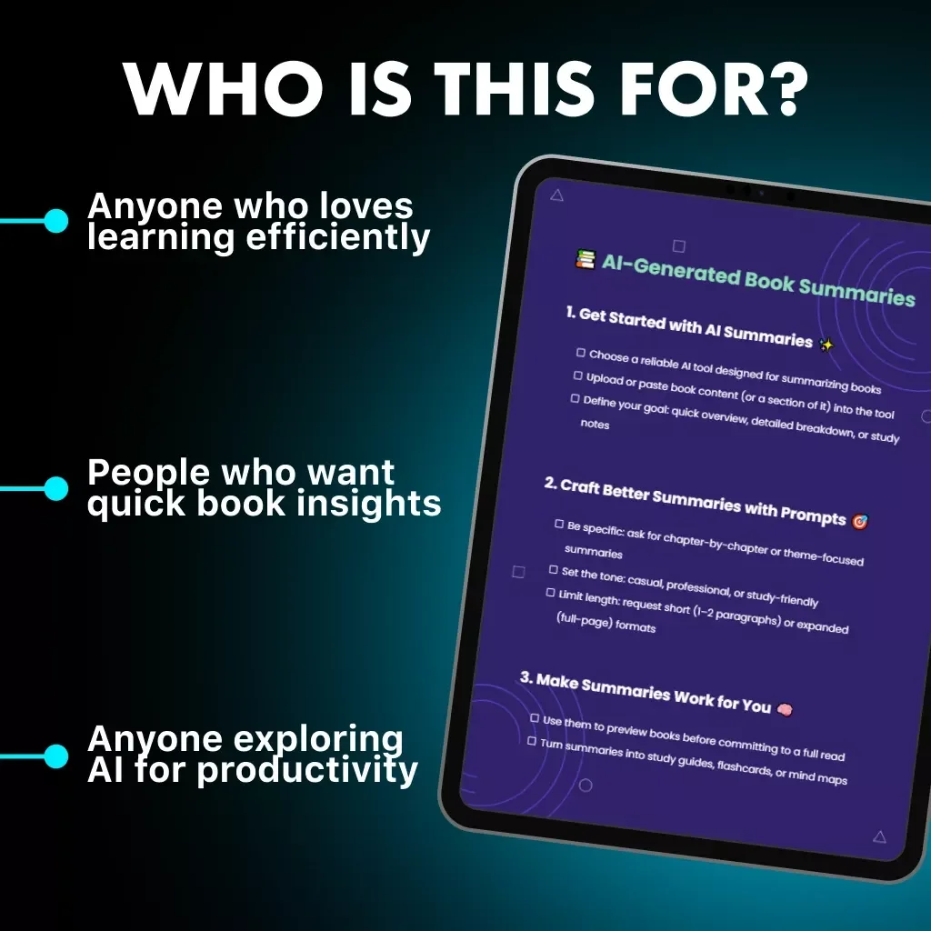 AI-Generated Book Summaries | Printable Checklist for Readers, Students & Researchers | Learn How to Create ai-generated summaries of books for Study, Reviews & Productivity