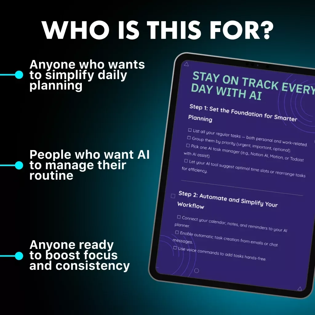 Stay on Track Every Day with AI – Productivity Checklist for Smarter Task Management | Digital Download | How to Use AI to Track Daily Tasks and Plan Efficiently