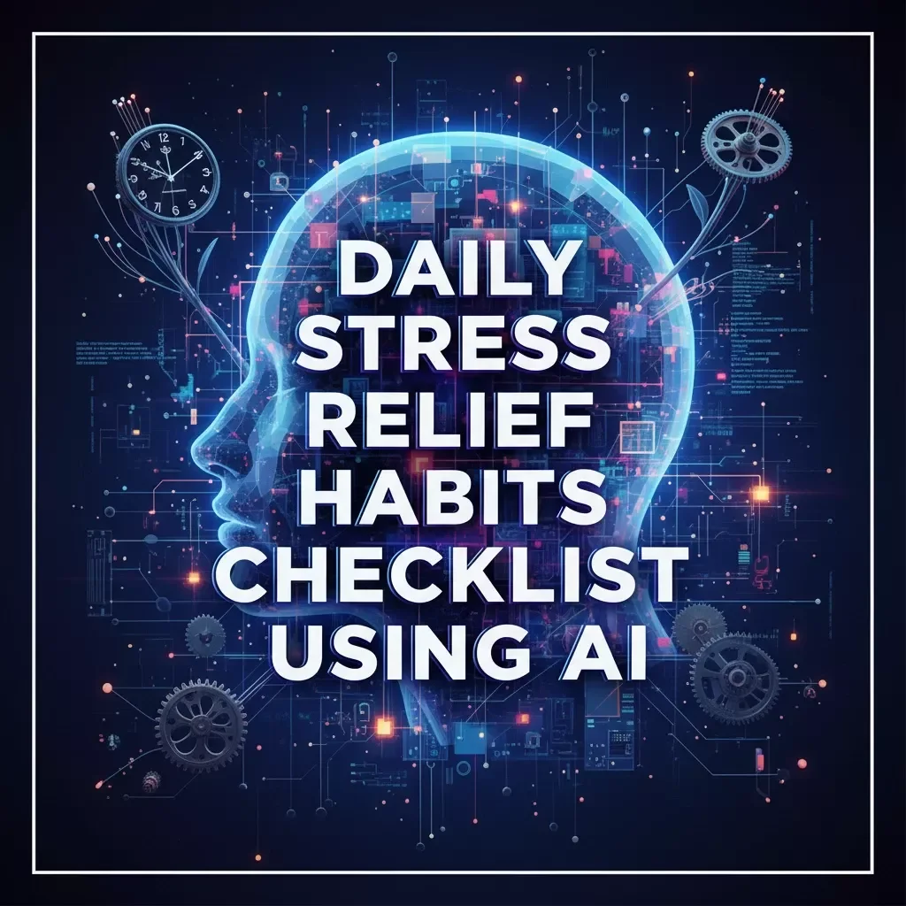 Daily Stress Relief Habits Checklist Using AI | Mindfulness Routine, Self Care Guide, Digital Download for Anxiety & Productivity | AI Wellness Planner for Calm and Focus