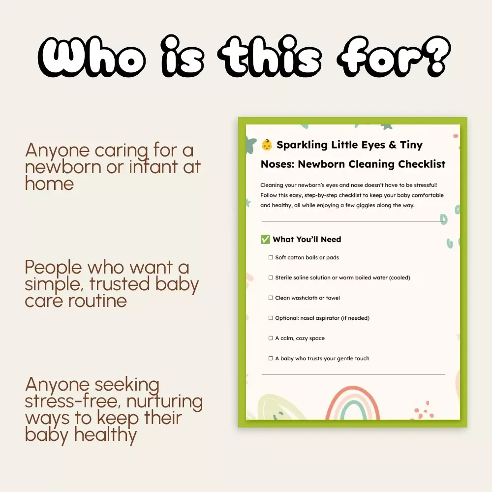 Sparkling Little Eyes & Tiny Noses: Newborn Cleaning Checklist | Baby Care eBook | Gentle Infant Hygiene Guide | Printable Digital Download for New Parents