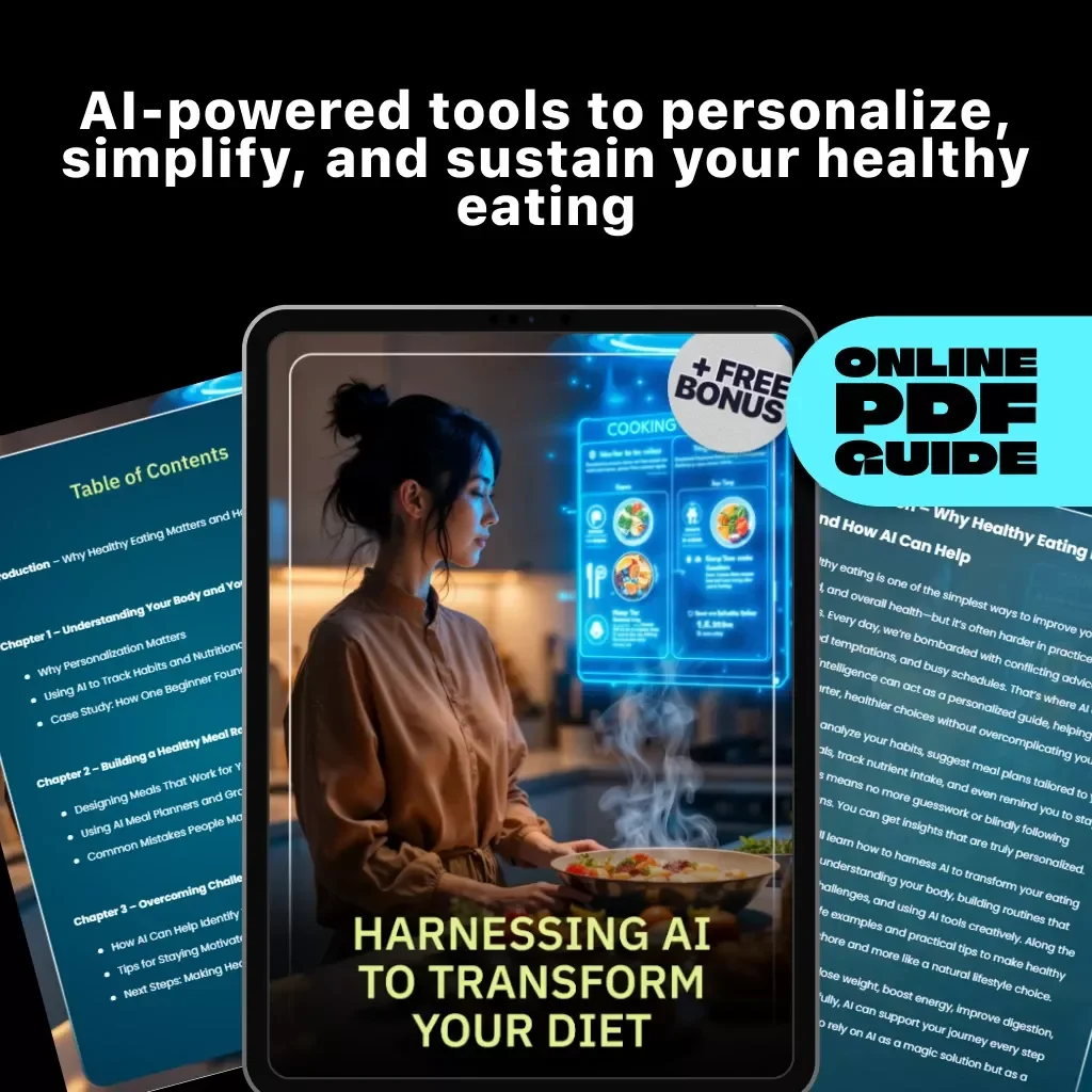 Harnessing AI to Transform Your Diet – Digital Guide to Learn How to Eat Healthy Using AI | Healthy Eating eBook for Beginners, AI Nutrition Planner, Meal Tracking, and Motivation Tips