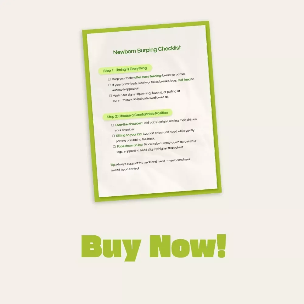Newborn Burping Checklist | Printable Guide for New Parents | How to Burp a Newborn Properly | Baby Care Digital Download