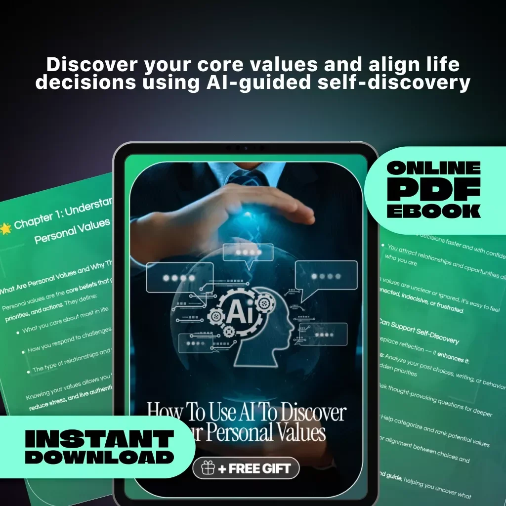 How to Use AI to Discover Your Personal Values — AI Guide to Unlock Your True Priorities, Self-Discovery eBook, and Personal Growth Checklist