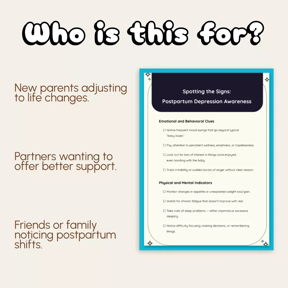 Spotting the Signs: Postpartum Depression Awareness Checklist | How to Spot Signs of Postpartum Depression | Printable Mental Health Guide for New Moms