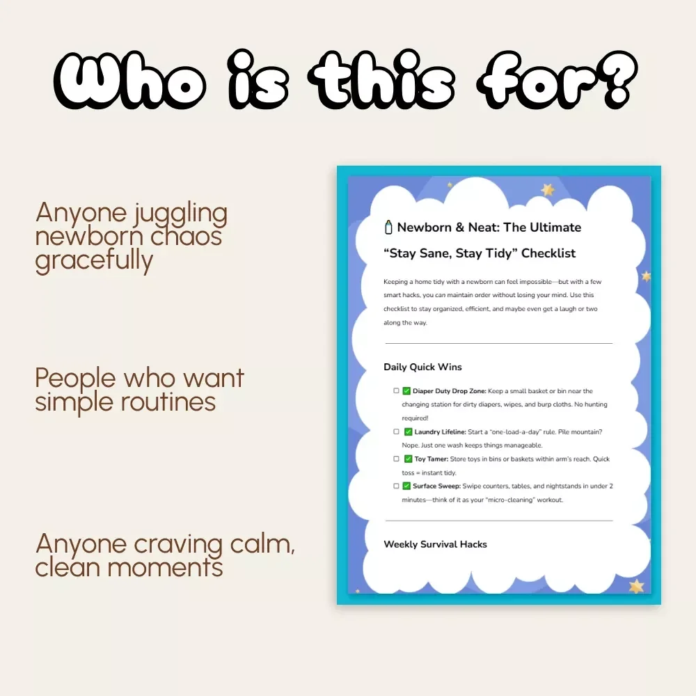 Newborn & Neat: The Ultimate “Stay Sane, Stay Tidy” Checklist | Printable Digital Download | Tips to Keep House Tidy with Newborn | Baby Organization Guide