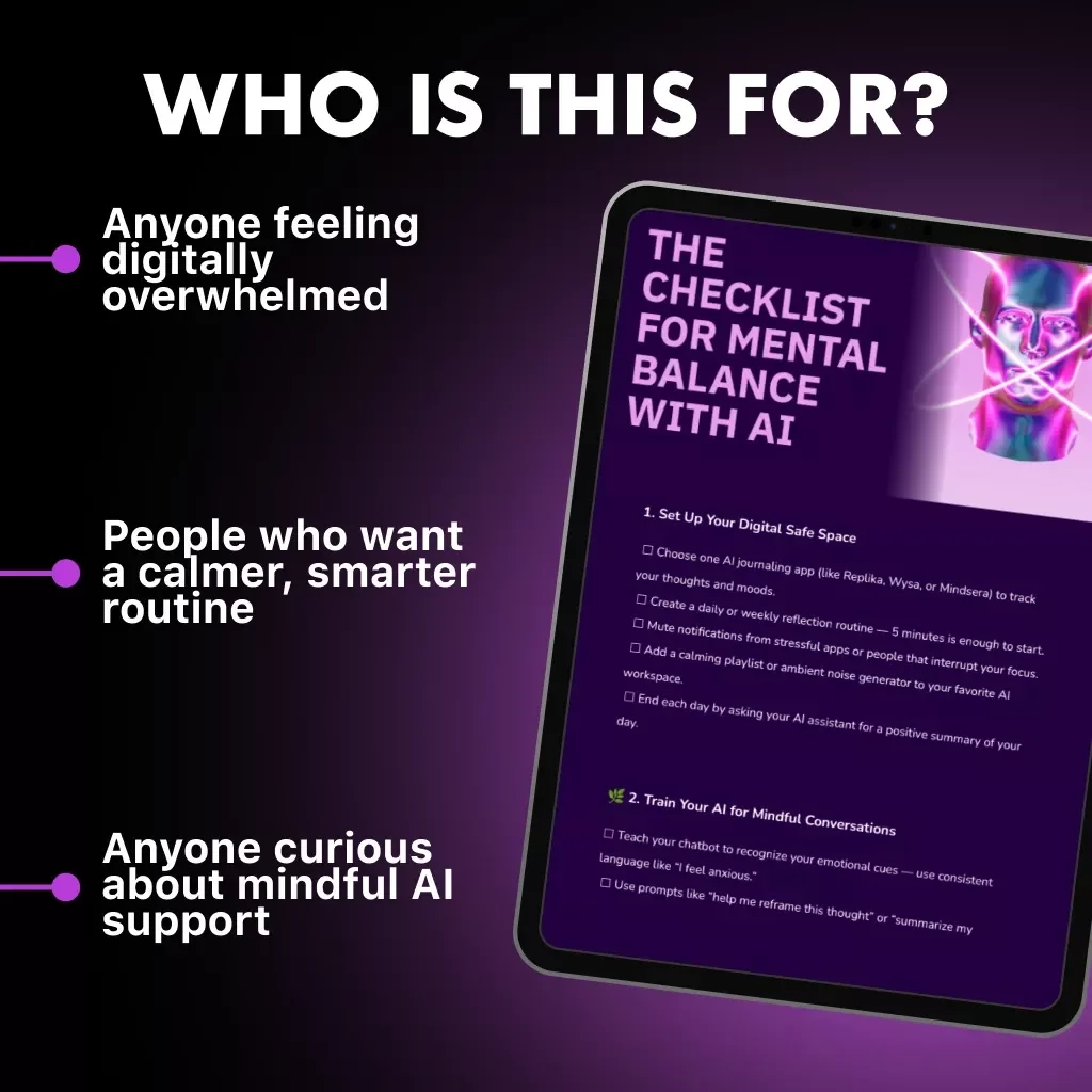 The Checklist for Mental Balance with AI | How to Use AI to Manage Mental Health | Digital Download Self-Care Guide