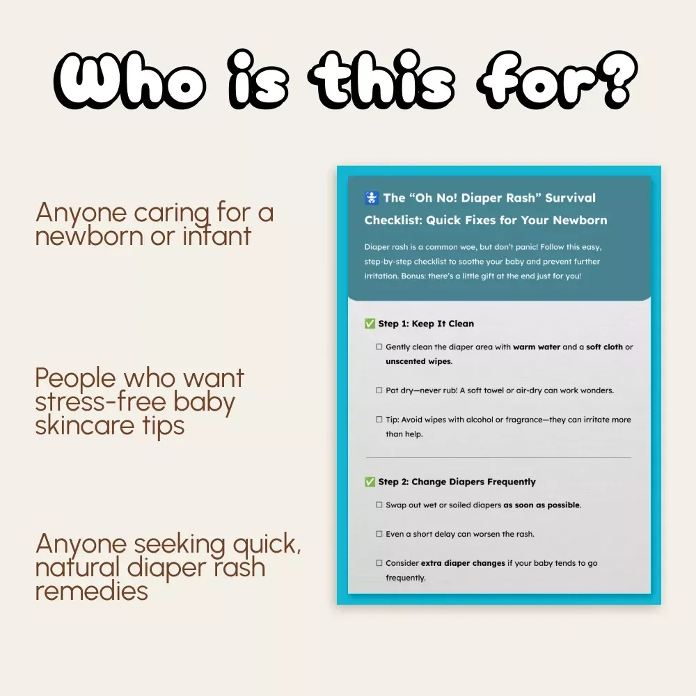 The “Oh No! Diaper Rash” Survival Checklist: Quick Fixes for Your Newborn | Printable New Parent Guide | Baby Skincare eBook | Instant Digital Download