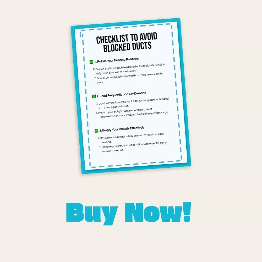 Checklist to Avoid Blocked Ducts | Printable Breastfeeding Care Guide for New Moms | Digital Download | How to Avoid Blocked Ducts Naturally