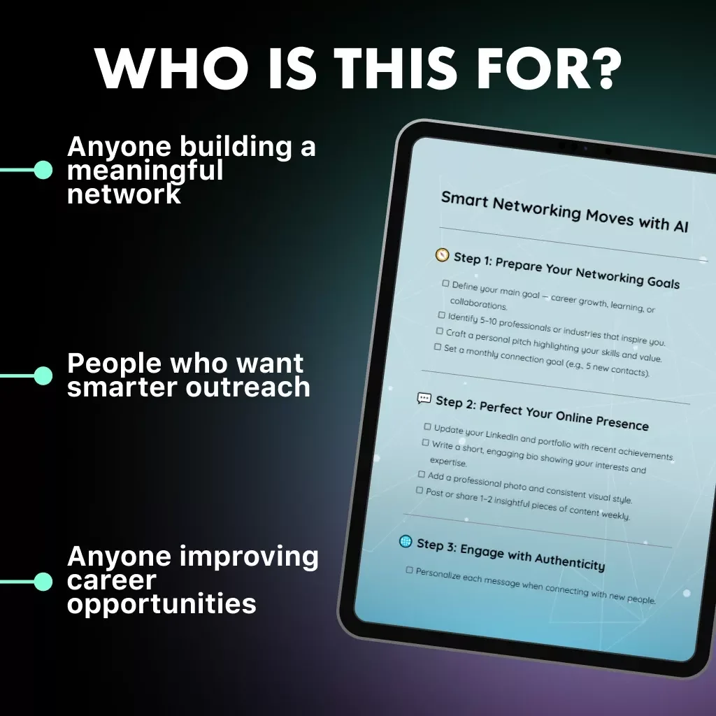 Smart Networking Moves with AI | Digital Checklist for Modern Professionals | AI-Powered Networking Advice from AI to Build Authentic Connections and Grow Your Career