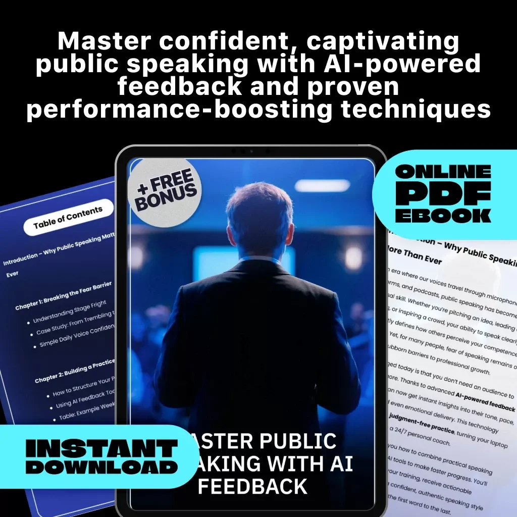 Master Public Speaking with AI Feedback | Digital eBook for Speakers | Learn How to Practice Public Speaking with AI Feedback | Confidence, Voice, and Delivery Guide