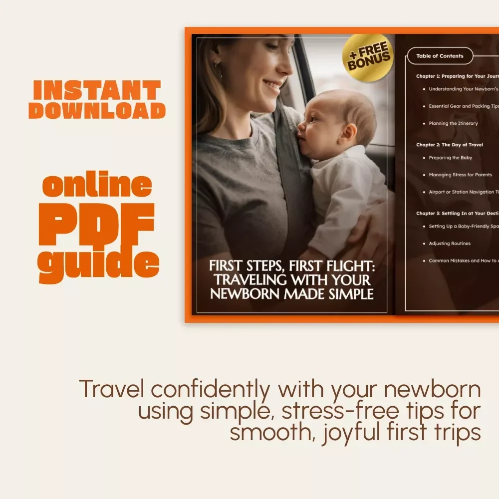 First Steps, First Flight: Traveling with Your Newborn Made Simple | Digital Newborn Travel Guide, eBook for Parents, Printable Checklist for Baby’s First Trip